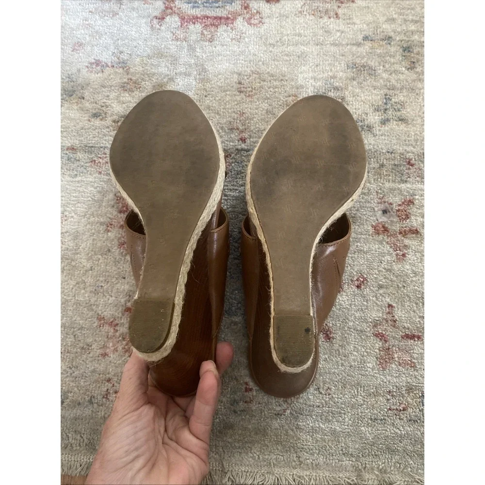 Jack Roger's Wedge Sandals Brown Leather Womens Size 7.5